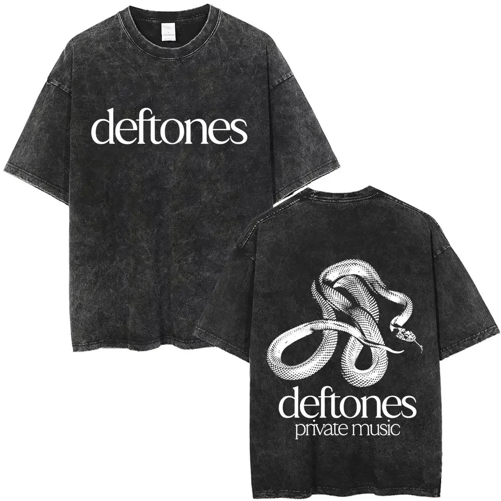 Cheap T-shirt Jerseys New Arrival Mens Clothes Tee Shirt Homme Washed Vintage Rock Band Deftones Private Music Graphic  Men Clothing New in Top & Tees