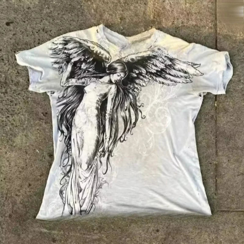 Cheap T-shirt Jerseys 2000s affliction Graphic T-Shirt Mens Large Grunge Wings New Fashion Style Couple Tops Pure Cotton Shirt