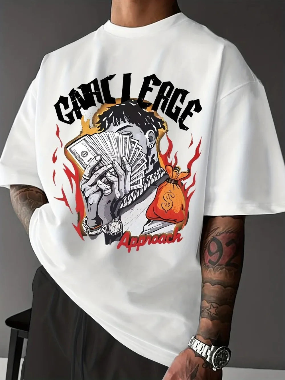 Cheap T-shirt Jerseys European and American men's summer Gothic wealth letter print soft and breathable round neck T-shirt outdoor urban street top