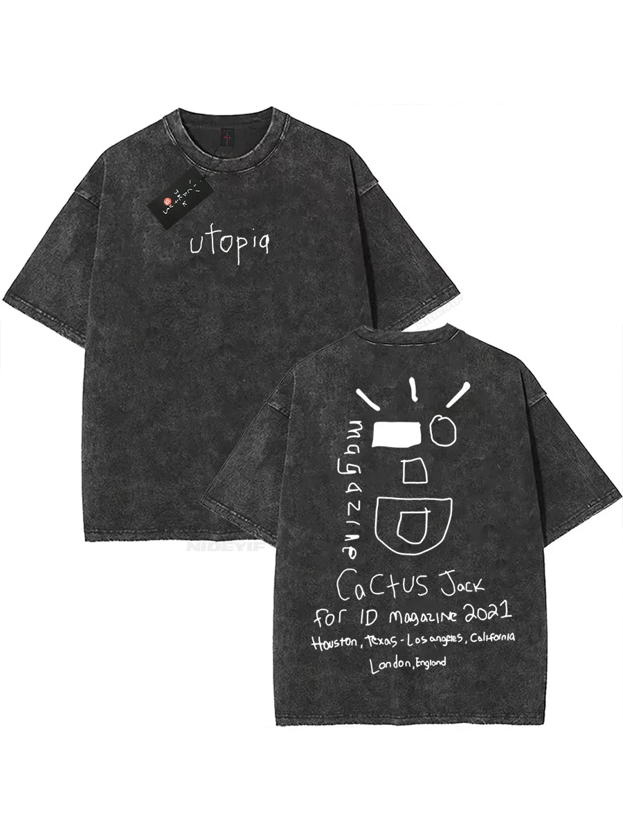 Cheap T-shirt Jerseys 100% Cotton Oversized T Shirt For Men Women HipHop Washed T Shirts cactus jack Short Sleeve Gift Tops look mom i can fly K39