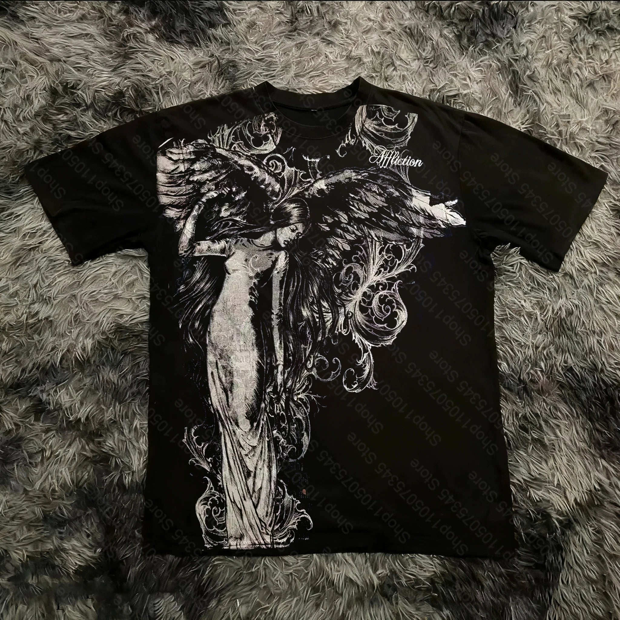 Cheap T-shirt Jerseys Retro Classic Gothic Style T-shirt Print Oversized Shirt High Street Shirts Gothic Round Neck Cotton Tops New Mens Women T Shirt