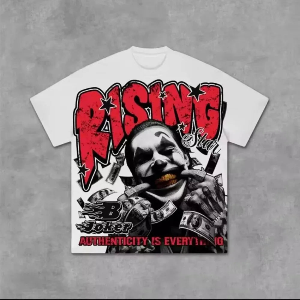 Cheap T-shirt Jerseys European and American men's summer Gothic wealth letter print soft and breathable round neck T-shirt outdoor urban street top