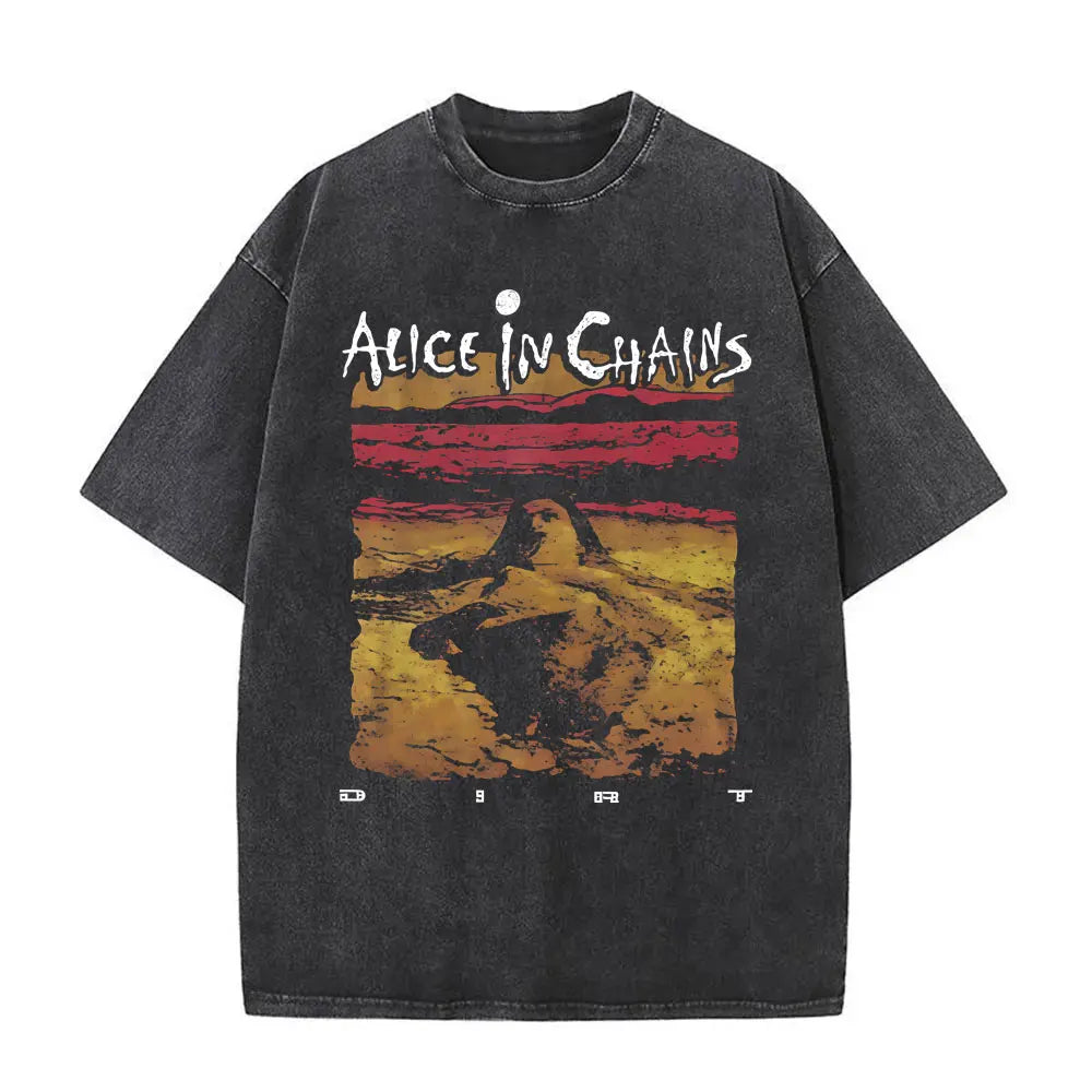 Cheap T-shirt Jerseys Washed Vintage Rock Band Alice in Chains Album Cover Graphic Print T-shirt Men's Women Gothic Punk Oversized Crewneck T Shirts