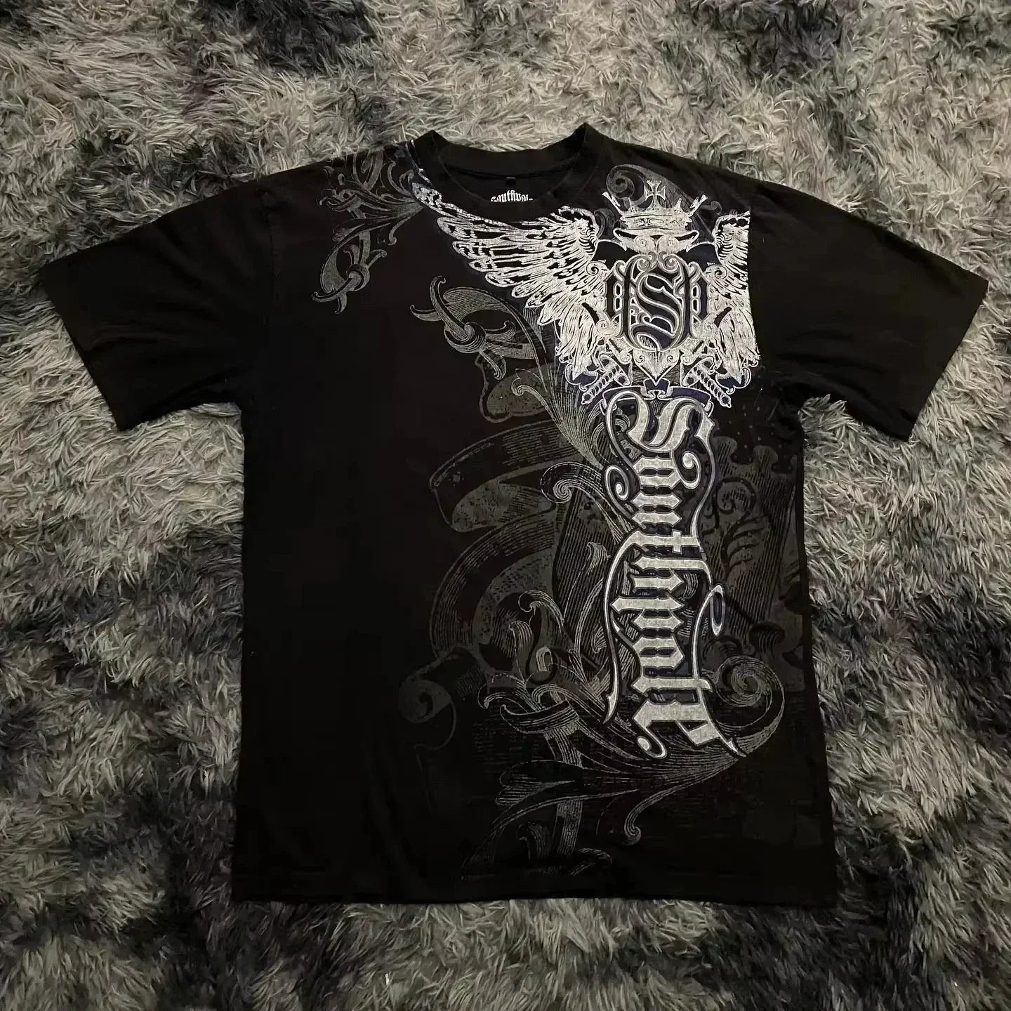 Cheap T-shirt Jerseys Retro Classic Gothic Style T-shirt Print Oversized Shirt High Street Shirts Gothic Round Neck Cotton Tops New Mens Women T Shirt