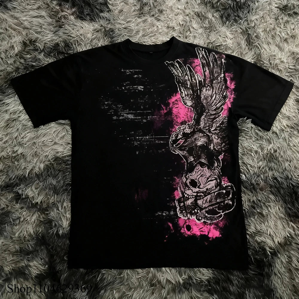 Cheap T-shirt Jerseys Retro Classic Gothic Style T-shirt Print Oversized Shirt High Street Shirts Gothic Round Neck Cotton Tops New Mens Women T Shirt