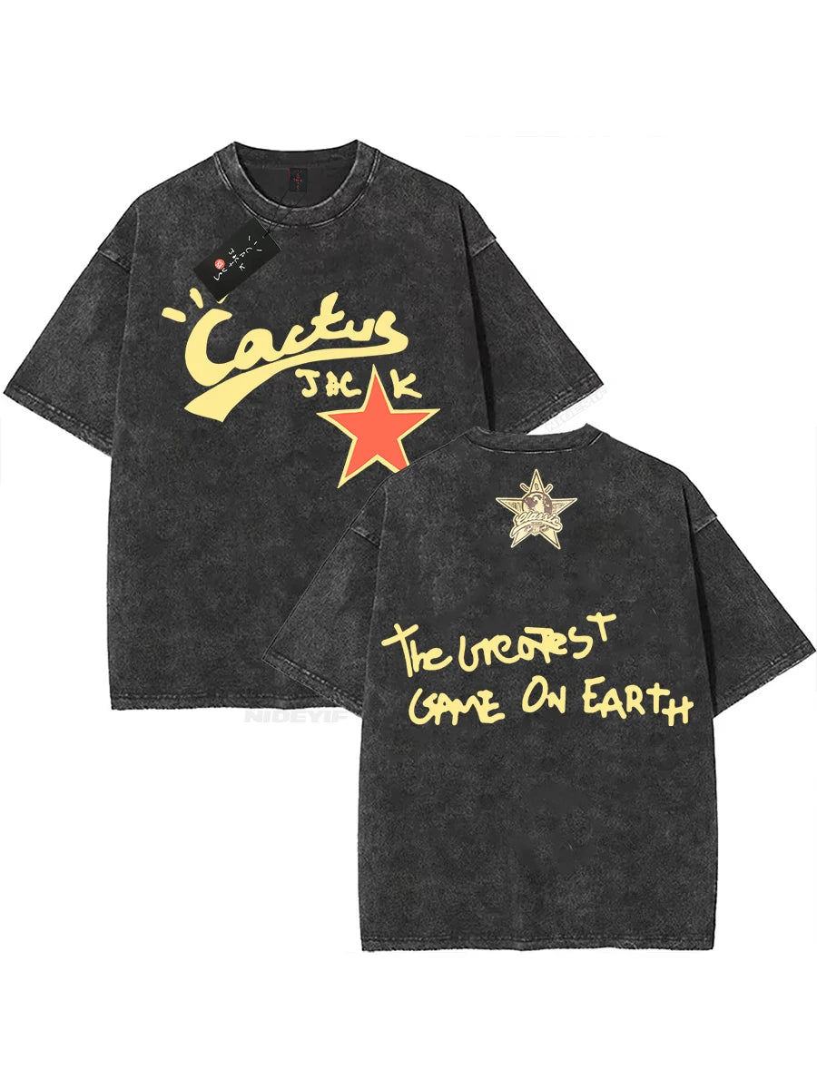 Cheap T-shirt Jerseys 100% Cotton Oversized T Shirt For Men Women HipHop Washed T Shirts cactus jack Short Sleeve Gift Tops look mom i can fly K39