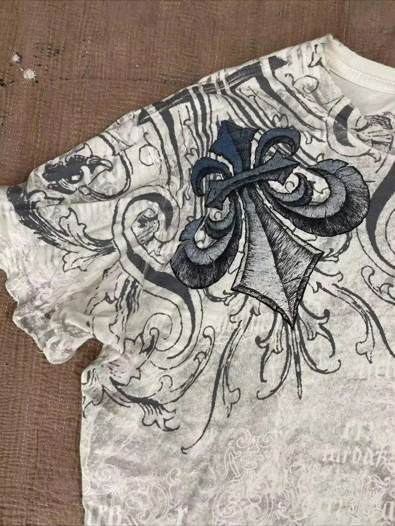 Cheap T-shirt Jerseys Y2K Affliction Graphic T Shirt Mens Large Grunge Wings New Fashion Style Couple Tops Pure Cotton Short Sleeves