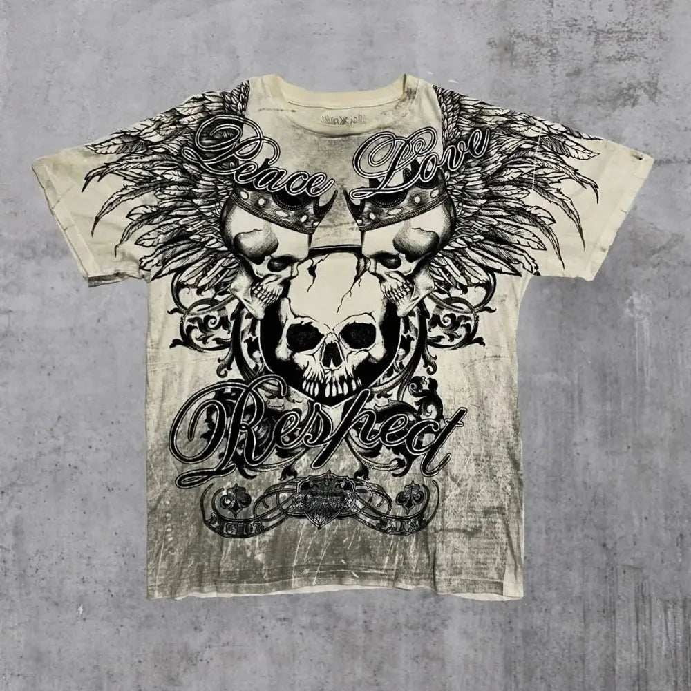 Cheap T-shirt Jerseys European and American men's summer Gothic skull letter print soft and breathable round neck T-shirt outdoor fashionable street t