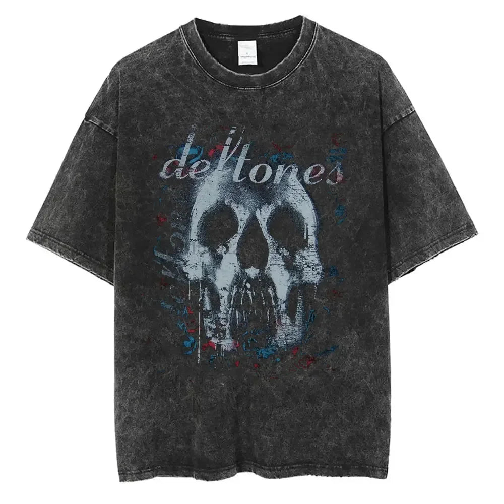 Cheap T-shirt Jerseys New Arrival Mens Clothes Tee Shirt Homme Washed Vintage Rock Band Deftones Private Music Graphic  Men Clothing New in Top & Tees