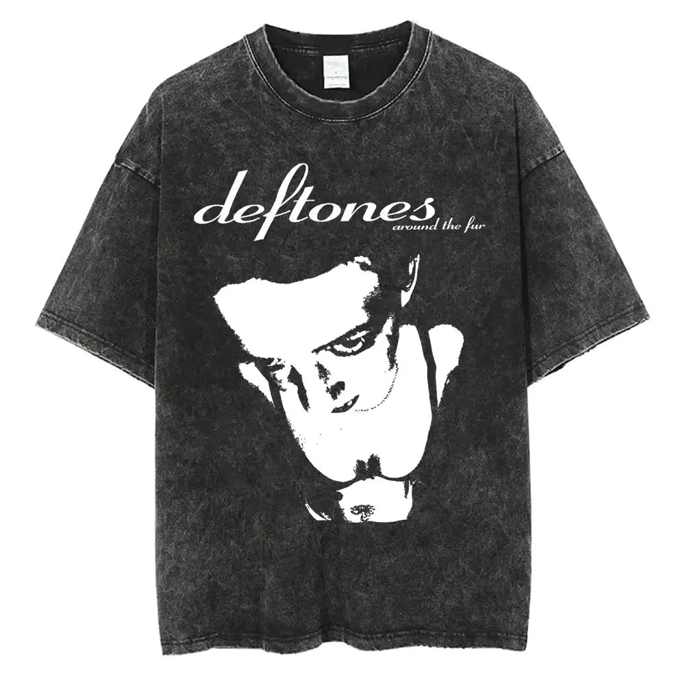 Cheap T-shirt Jerseys New Arrival Mens Clothes Tee Shirt Homme Washed Vintage Rock Band Deftones Private Music Graphic  Men Clothing New in Top & Tees
