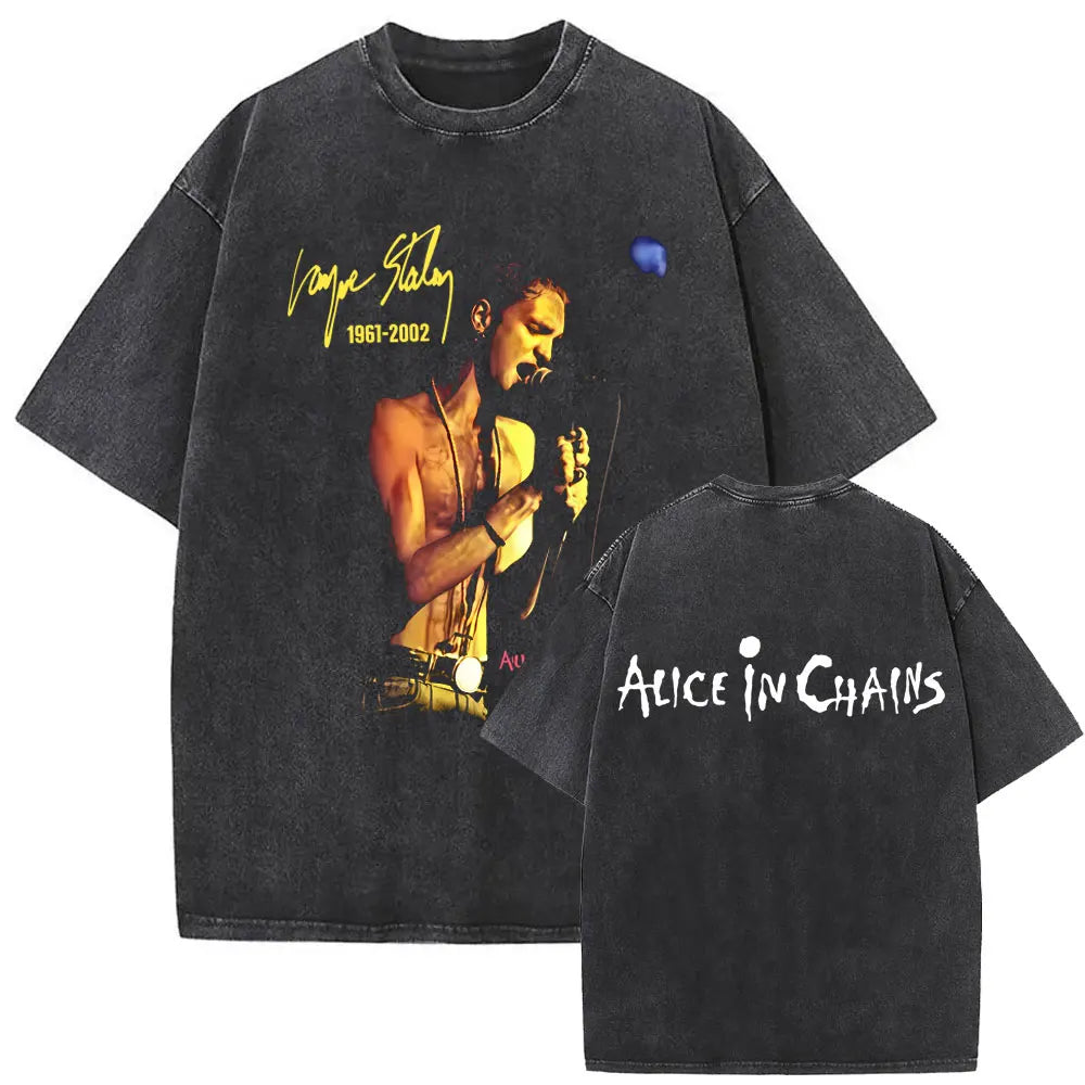 Cheap T-shirt Jerseys Washed Vintage Rock Band Alice in Chains Album Cover Graphic Print T-shirt Men's Women Gothic Punk Oversized Crewneck T Shirts