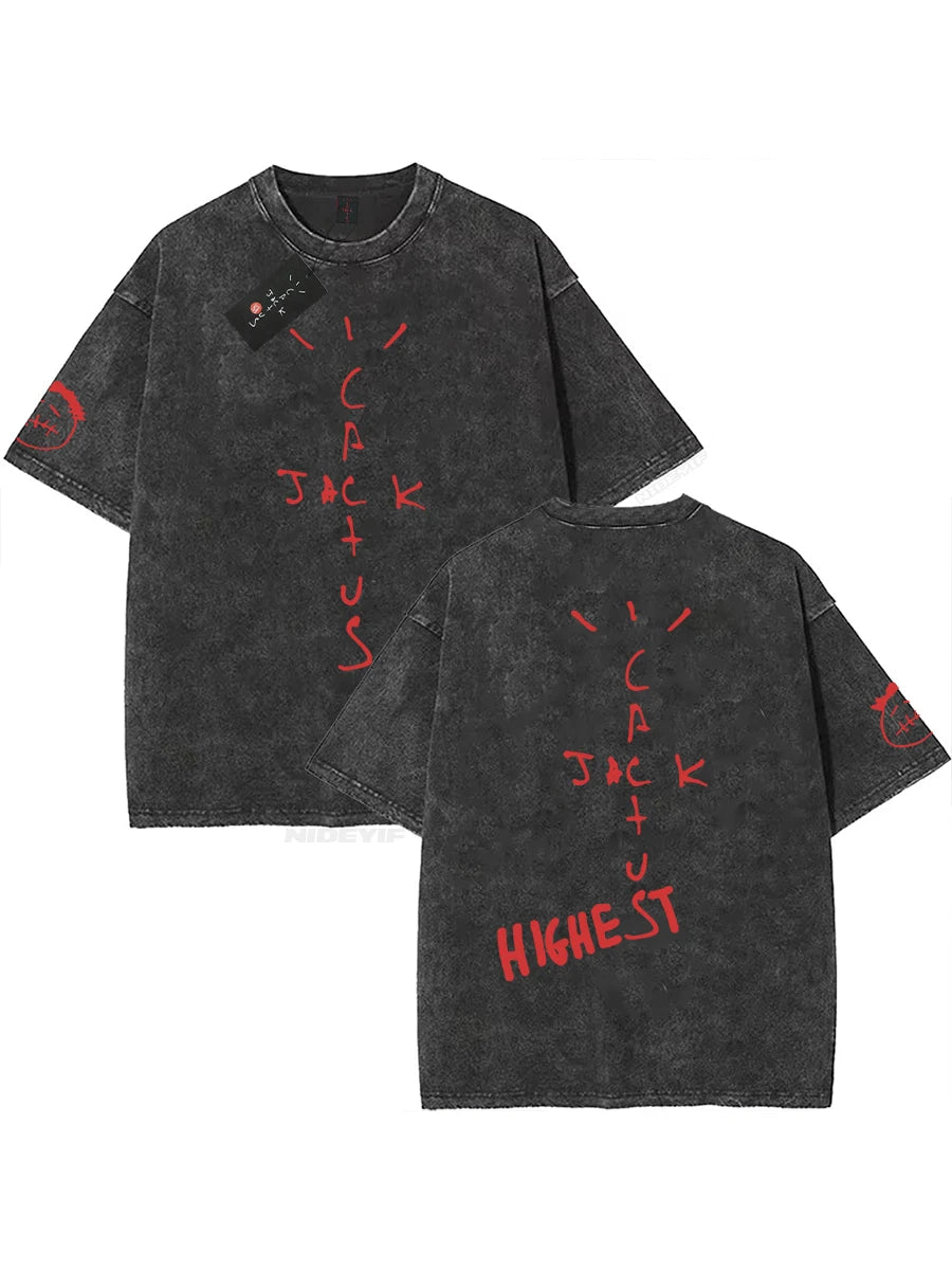 Cheap T-shirt Jerseys 100% Cotton Oversized T Shirt For Men Women HipHop Washed T Shirts cactus jack Short Sleeve Gift Tops look mom i can fly K39