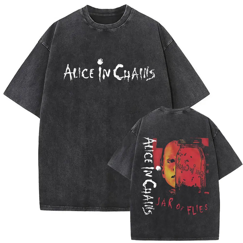 Cheap T-shirt Jerseys Washed Vintage Rock Band Alice in Chains Album Cover Graphic Print T-shirt Men's Women Gothic Punk Oversized Crewneck T Shirts