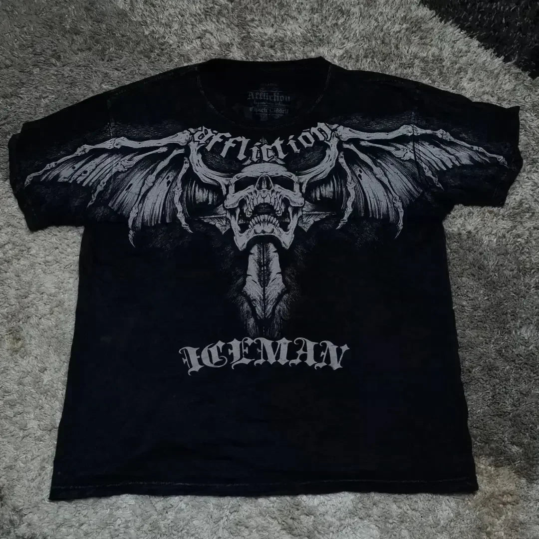 Cheap T-shirt Jerseys Affliction Short Sleeves Man Vintage Clothing Punk Hip Hop Graphic Print Oversized T shirt Round Neck Cotton Short Sleeve Tops