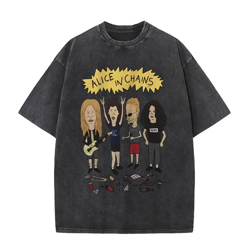 Cheap T-shirt Jerseys Washed Vintage Rock Band Alice in Chains Album Cover Graphic Print T-shirt Men's Women Gothic Punk Oversized Crewneck T Shirts