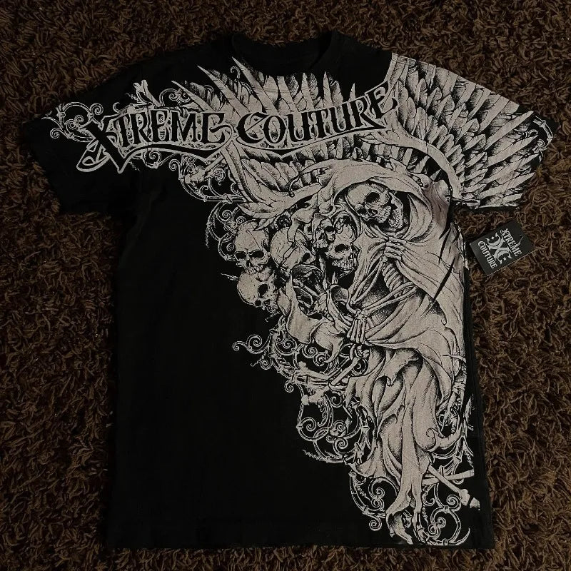 Cheap T-shirt Jerseys Xtreme Couture Short Sleeves Man Y2K Full Sleeve Skull Printing Retro Darkly Style T Shirts Fashion Pure Cotton Tops