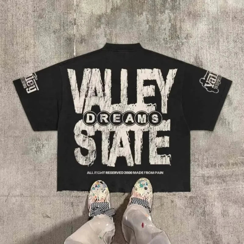 Cheap T-shirt Jerseys American Hip Hop Retro Theater Valley Division Harajuku Gothic War Print Summer New Retro Fashion Men and Women Streetwear
