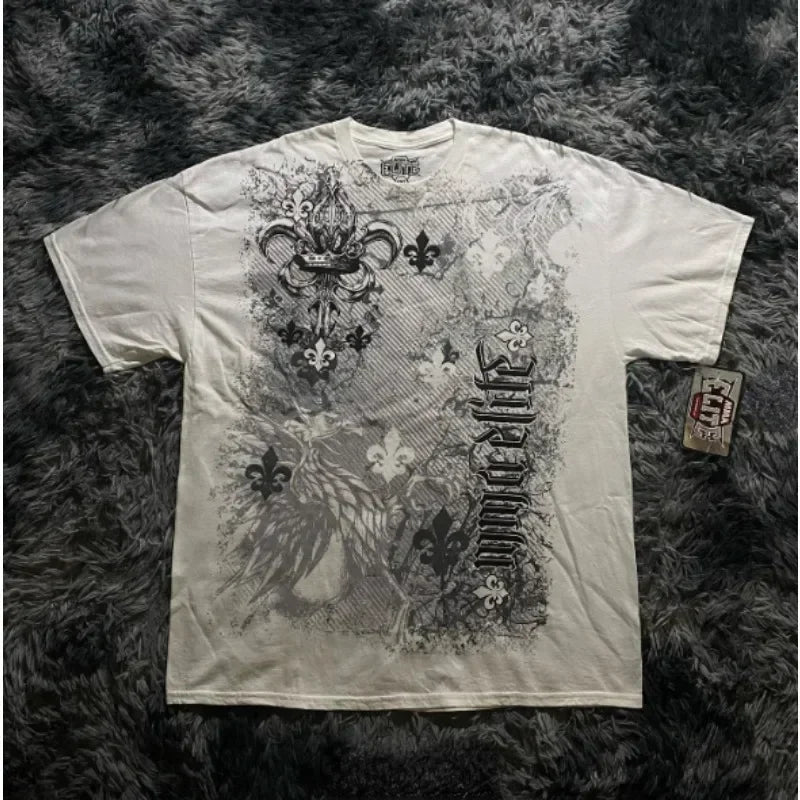 Cheap T-shirt Jerseys Y2K Affliction Graphic T Shirt Mens Large Grunge Wings New Fashion Style Couple Tops Pure Cotton Short Sleeves
