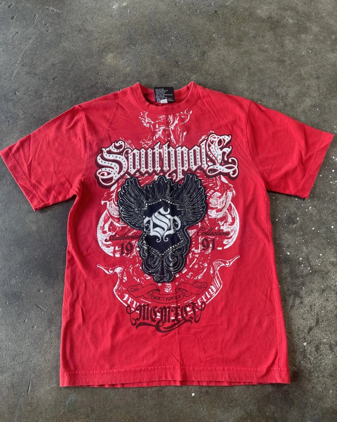 Cheap T-shirt Jerseys Red Southpole Graffiti T-Shirt Mens Urban Streetwear Art Bold Vintage Distressed Style Tops Hip-Hop American Women Casual Wear