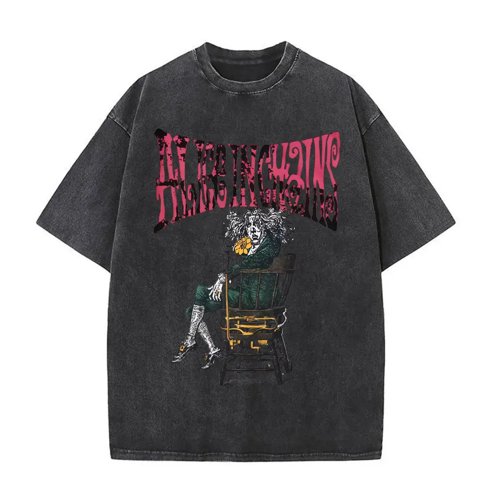 Cheap T-shirt Jerseys Washed Vintage Rock Band Alice in Chains Album Cover Graphic Print T-shirt Men's Women Gothic Punk Oversized Crewneck T Shirts