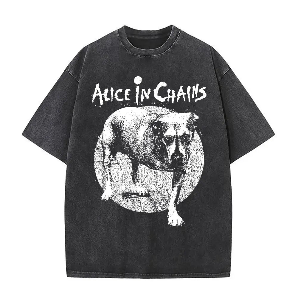 Cheap T-shirt Jerseys Washed Vintage Rock Band Alice in Chains Album Cover Graphic Print T-shirt Men's Women Gothic Punk Oversized Crewneck T Shirts