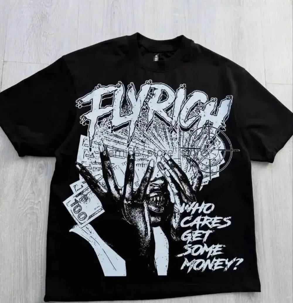 Cheap T-shirt Jerseys European and American men's summer Gothic wealth letter print soft and breathable round neck T-shirt outdoor urban street top