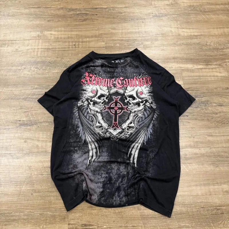 Cheap T-shirt Jerseys Y2K Harajuku New Fashion Geometric Casual Short-sleeved T-shirt Men Gothic Hip Hop Vintage Popular Couple Sports T-shirt Coats
