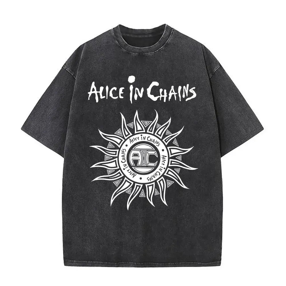 Cheap T-shirt Jerseys Washed Vintage Rock Band Alice in Chains Album Cover Graphic Print T-shirt Men's Women Gothic Punk Oversized Crewneck T Shirts