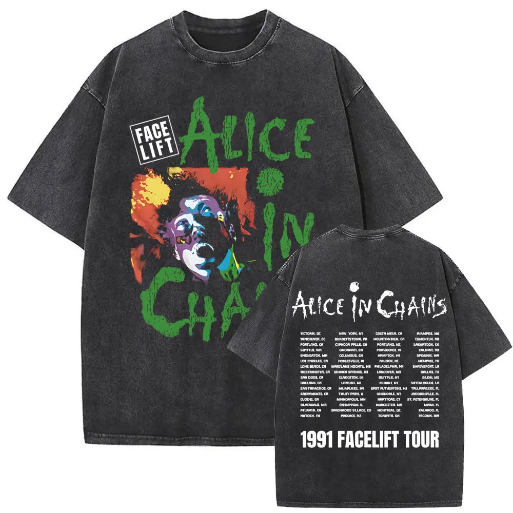 Cheap T-shirt Jerseys Washed Vintage Rock Band Alice in Chains Album Cover Graphic Print T-shirt Men's Women Gothic Punk Oversized Crewneck T Shirts