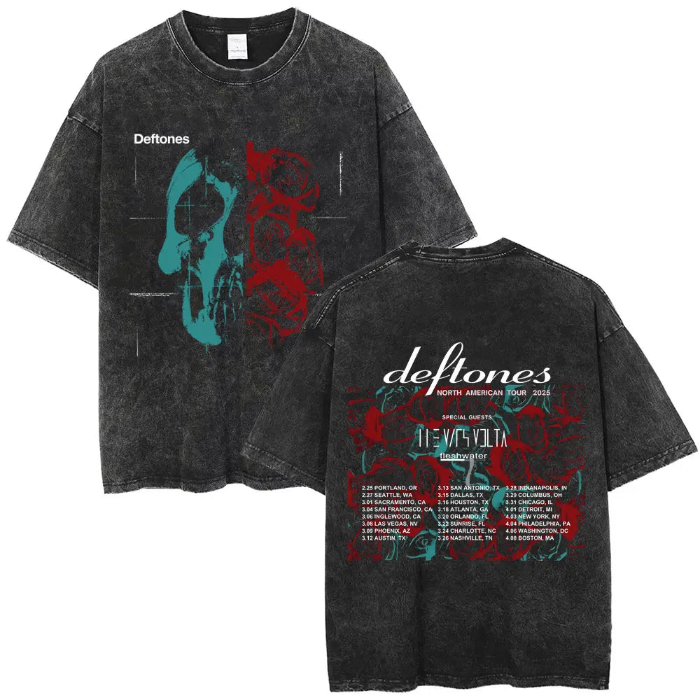 Cheap T-shirt Jerseys New Arrival Mens Clothes Tee Shirt Homme Washed Vintage Rock Band Deftones Private Music Graphic  Men Clothing New in Top & Tees