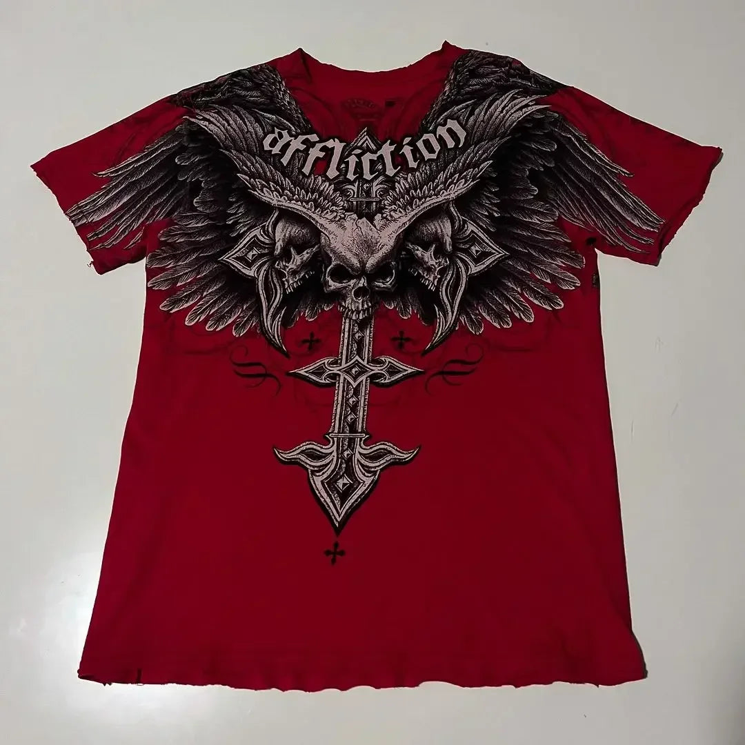 Cheap T-shirt Jerseys Y2K Affliction Graphic T Shirt Mens Large Grunge Wings New Fashion Style Couple Tops Pure Cotton Short Sleeves