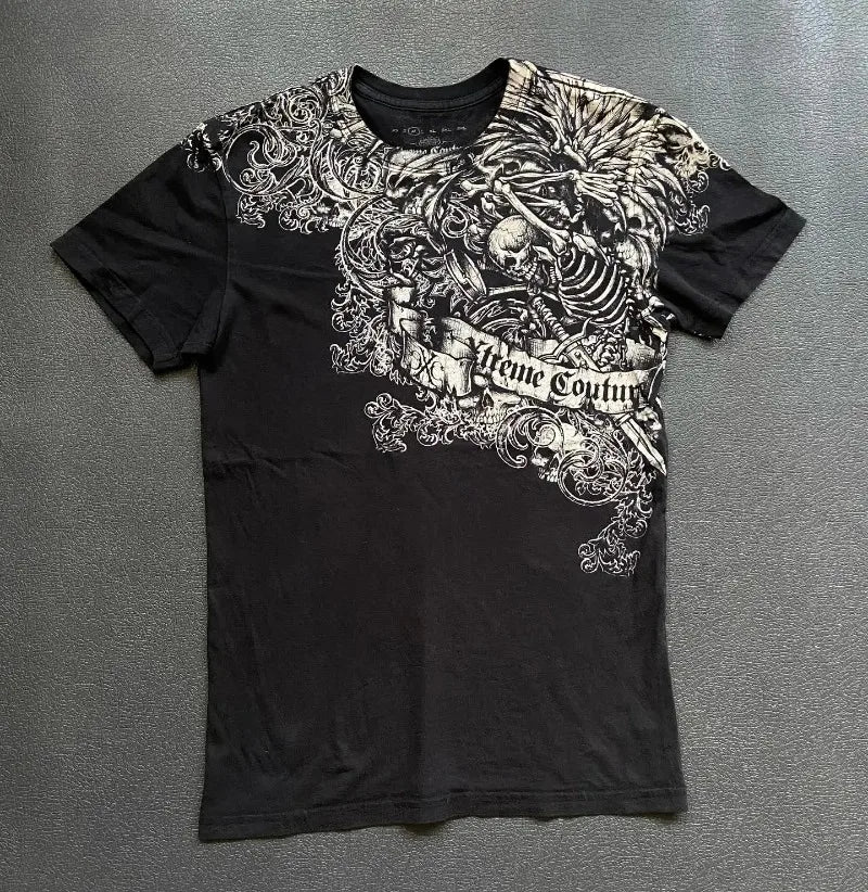 Cheap T-shirt Jerseys Xtreme Couture Short Sleeves Man Y2K Full Sleeve Skull Printing Retro Darkly Style T Shirts Fashion Pure Cotton Tops