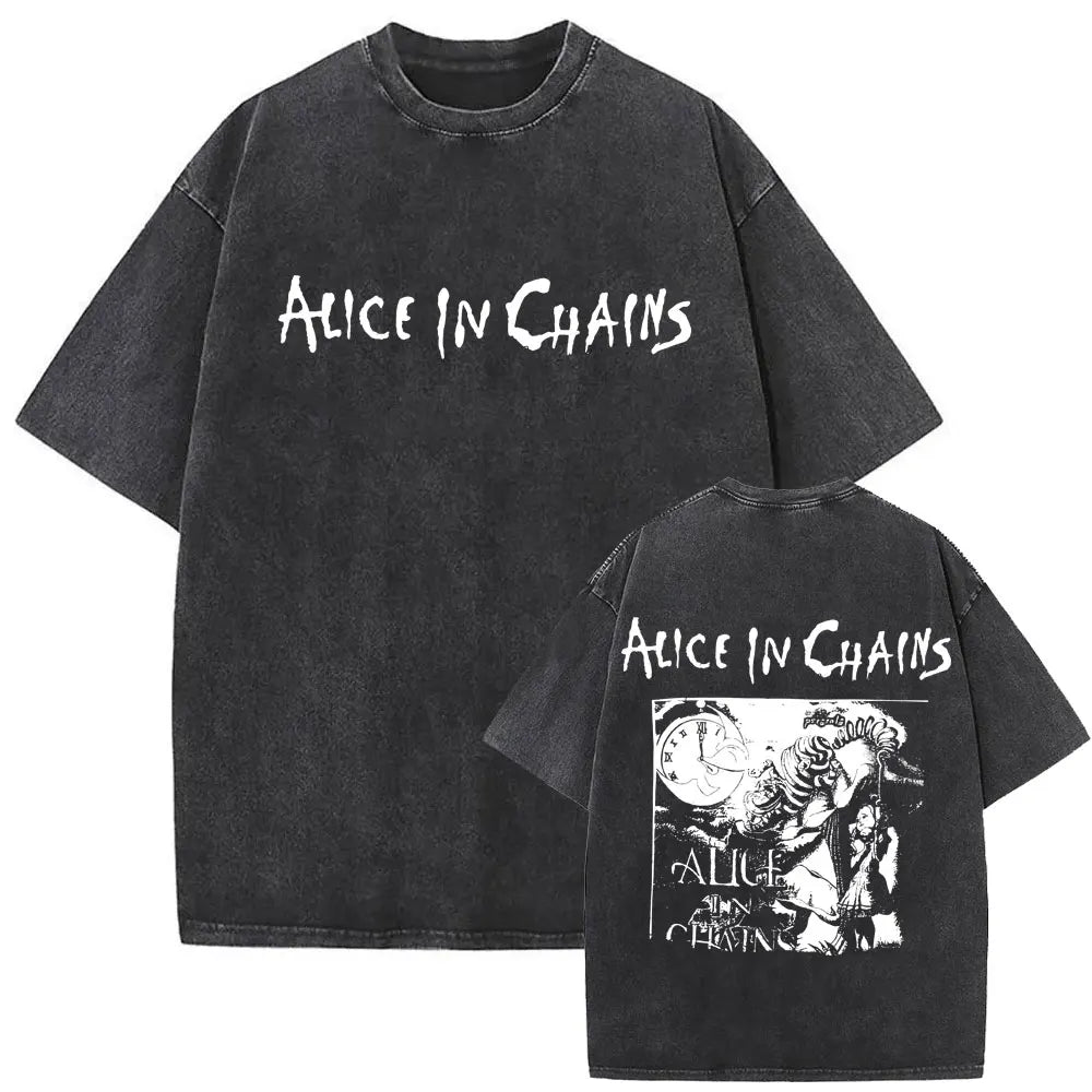 Cheap T-shirt Jerseys Washed Vintage Rock Band Alice in Chains Album Cover Graphic Print T-shirt Men's Women Gothic Punk Oversized Crewneck T Shirts