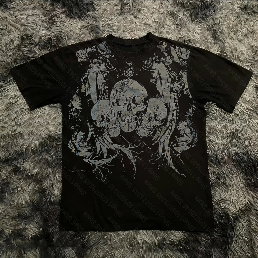 Cheap T-shirt Jerseys Retro Classic Gothic Style T-shirt Print Oversized Shirt High Street Shirts Gothic Round Neck Cotton Tops New Mens Women T Shirt