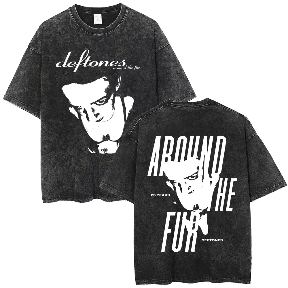 Cheap T-shirt Jerseys New Arrival Mens Clothes Tee Shirt Homme Washed Vintage Rock Band Deftones Private Music Graphic  Men Clothing New in Top & Tees