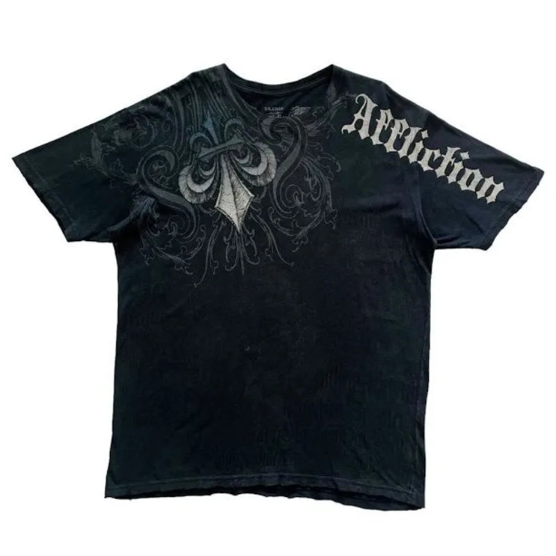 Cheap T-shirt Jerseys Y2K Affliction Graphic T Shirt Mens Large Grunge Wings New Fashion Style Couple Tops Pure Cotton Short Sleeves
