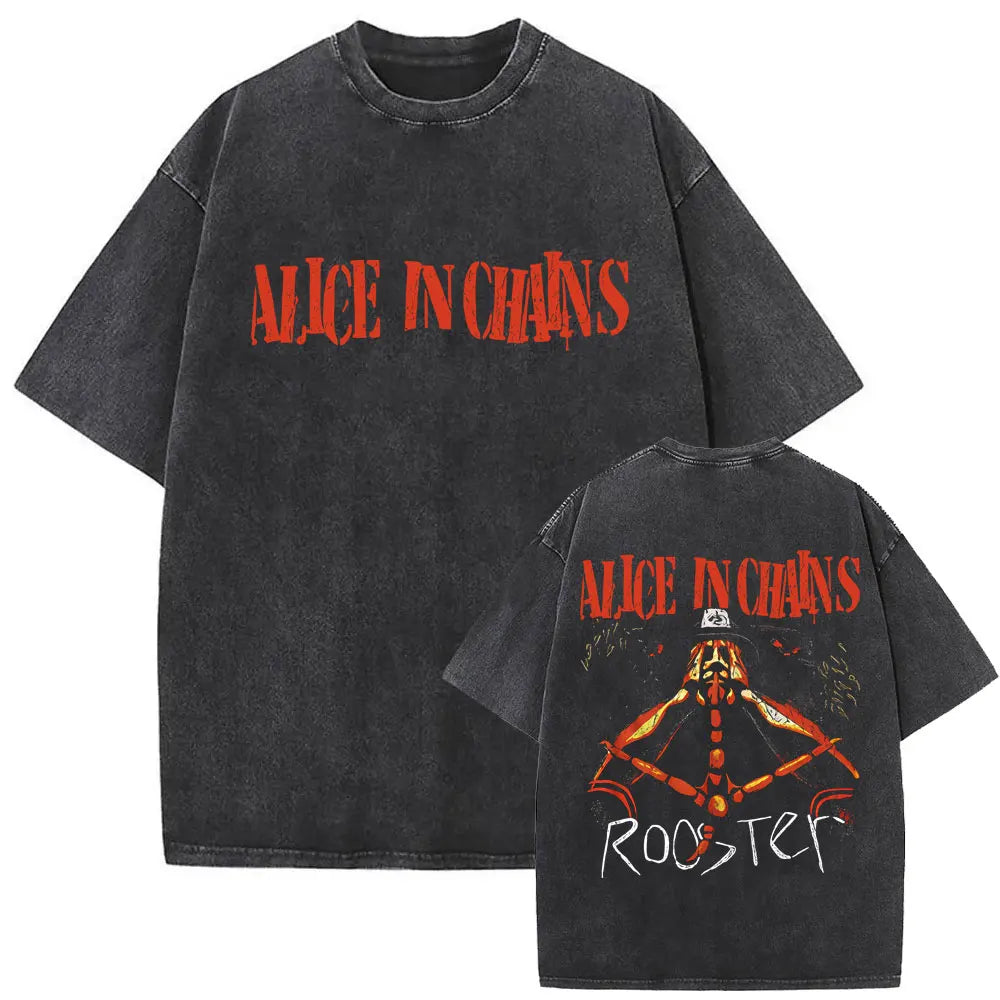 Cheap T-shirt Jerseys Washed Vintage Rock Band Alice in Chains Album Cover Graphic Print T-shirt Men's Women Gothic Punk Oversized Crewneck T Shirts