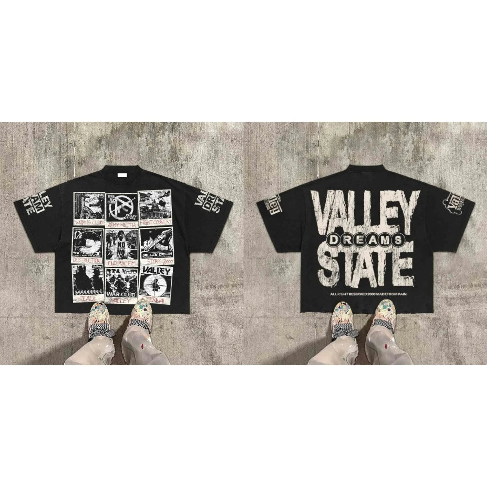 Cheap T-shirt Jerseys American Hip Hop Retro Theater Valley Division Harajuku Gothic War Print Summer New Retro Fashion Men and Women Streetwear