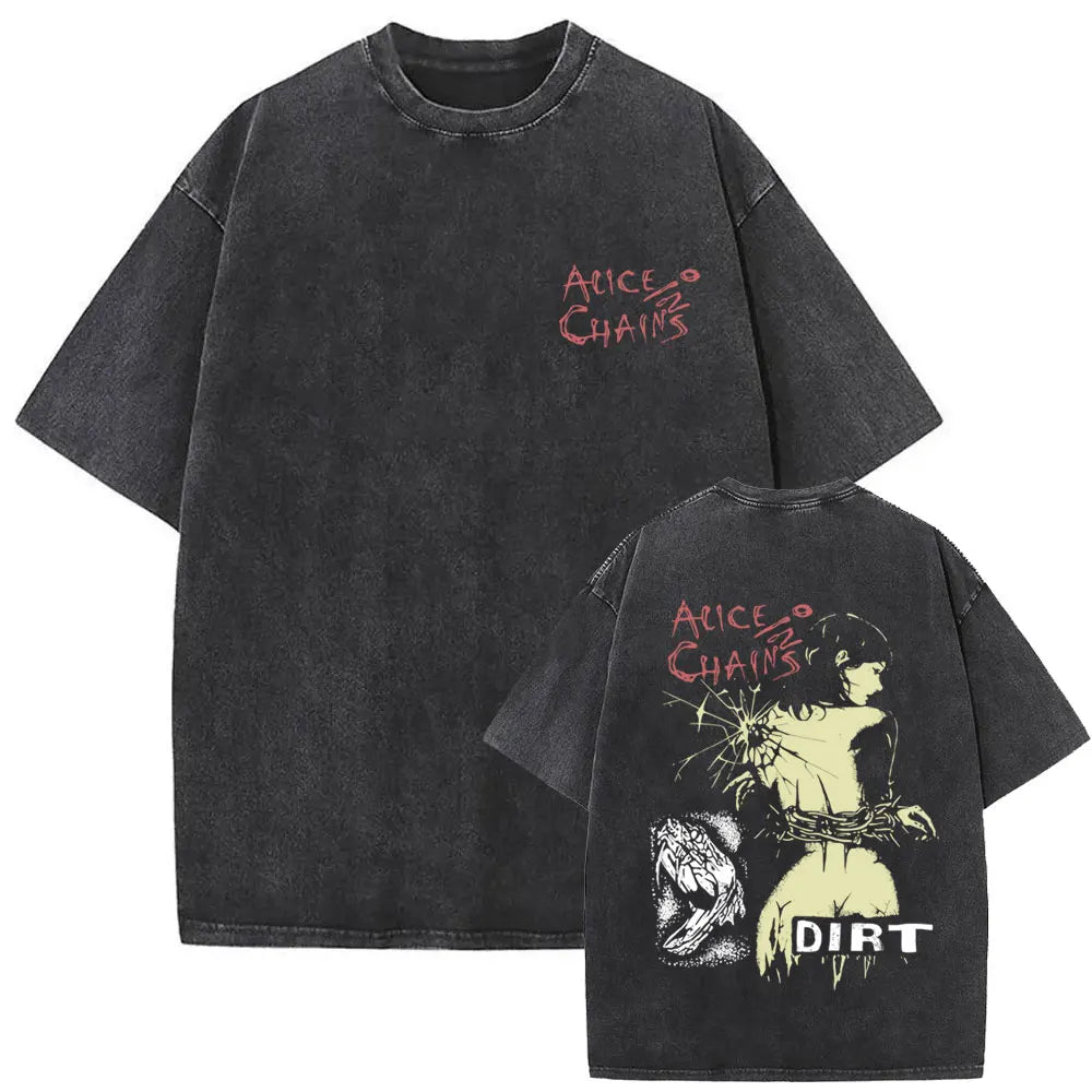Cheap T-shirt Jerseys Washed Vintage Rock Band Alice in Chains Album Cover Graphic Print T-shirt Men's Women Gothic Punk Oversized Crewneck T Shirts