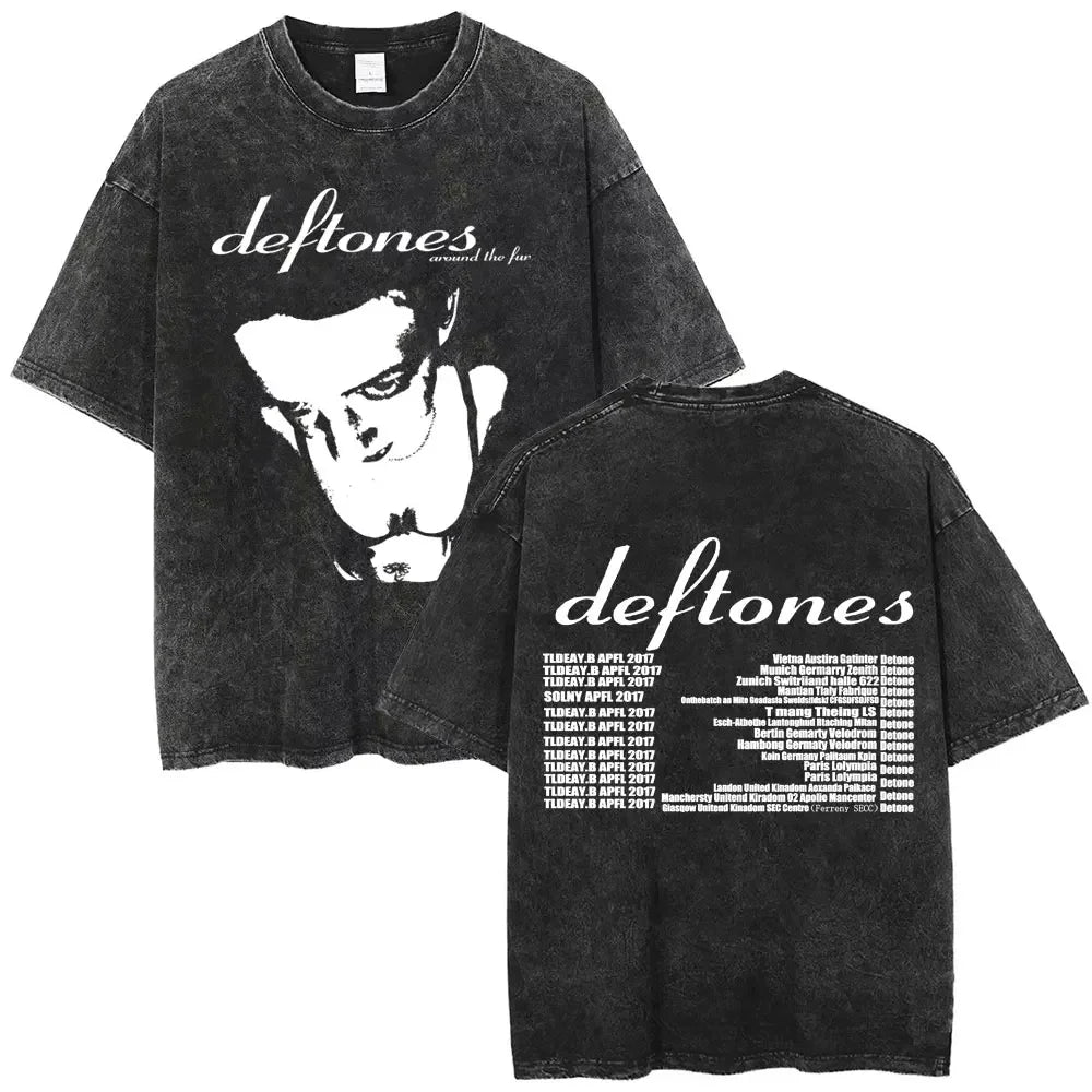 Cheap T-shirt Jerseys New Arrival Mens Clothes Tee Shirt Homme Washed Vintage Rock Band Deftones Private Music Graphic  Men Clothing New in Top & Tees