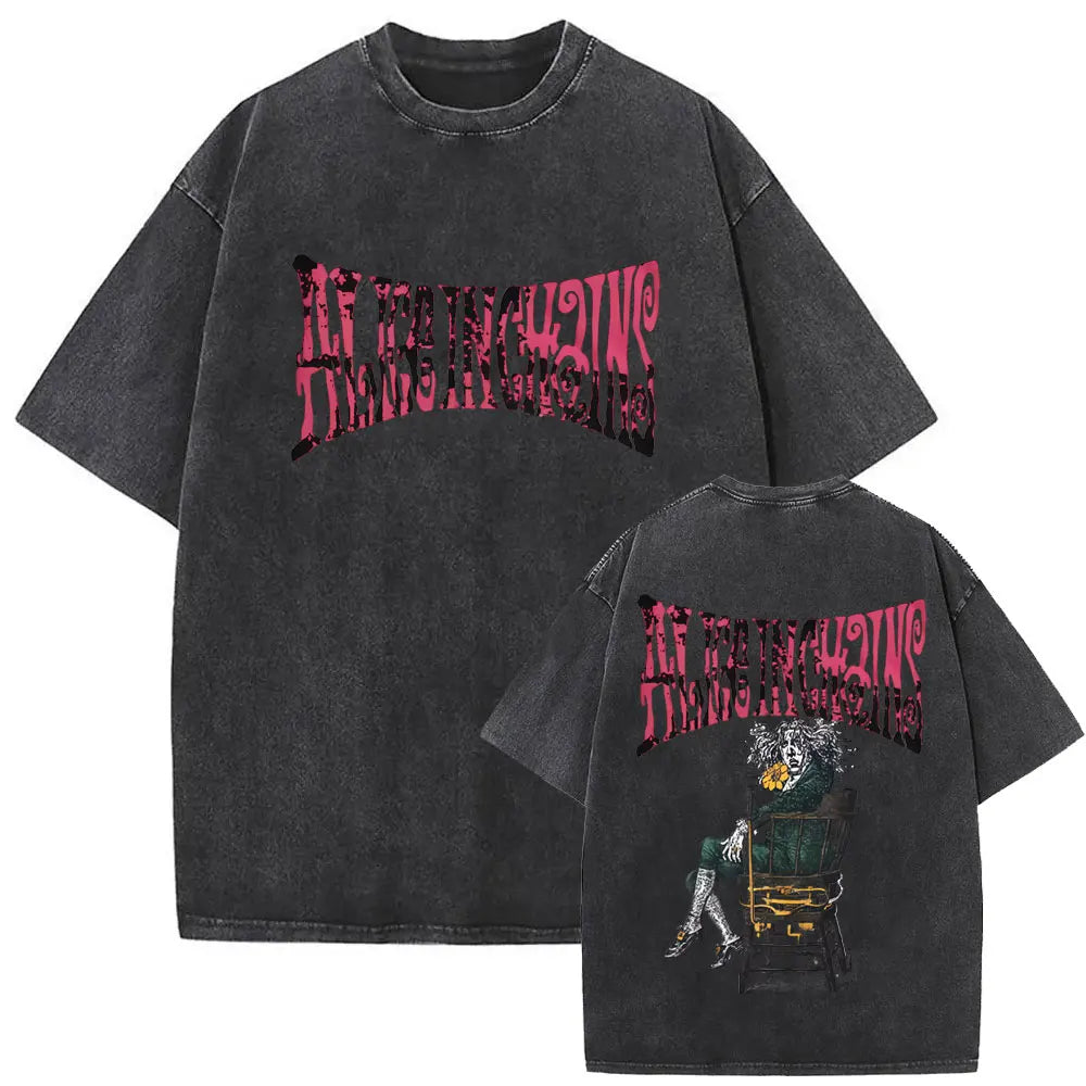 Cheap T-shirt Jerseys Washed Vintage Rock Band Alice in Chains Album Cover Graphic Print T-shirt Men's Women Gothic Punk Oversized Crewneck T Shirts