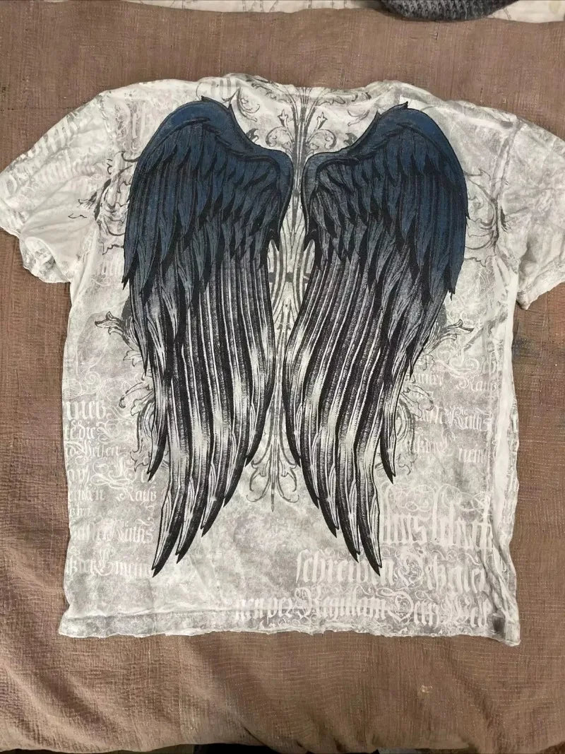 Cheap T-shirt Jerseys Y2K Affliction Graphic T Shirt Mens Large Grunge Wings New Fashion Style Couple Tops Pure Cotton Short Sleeves
