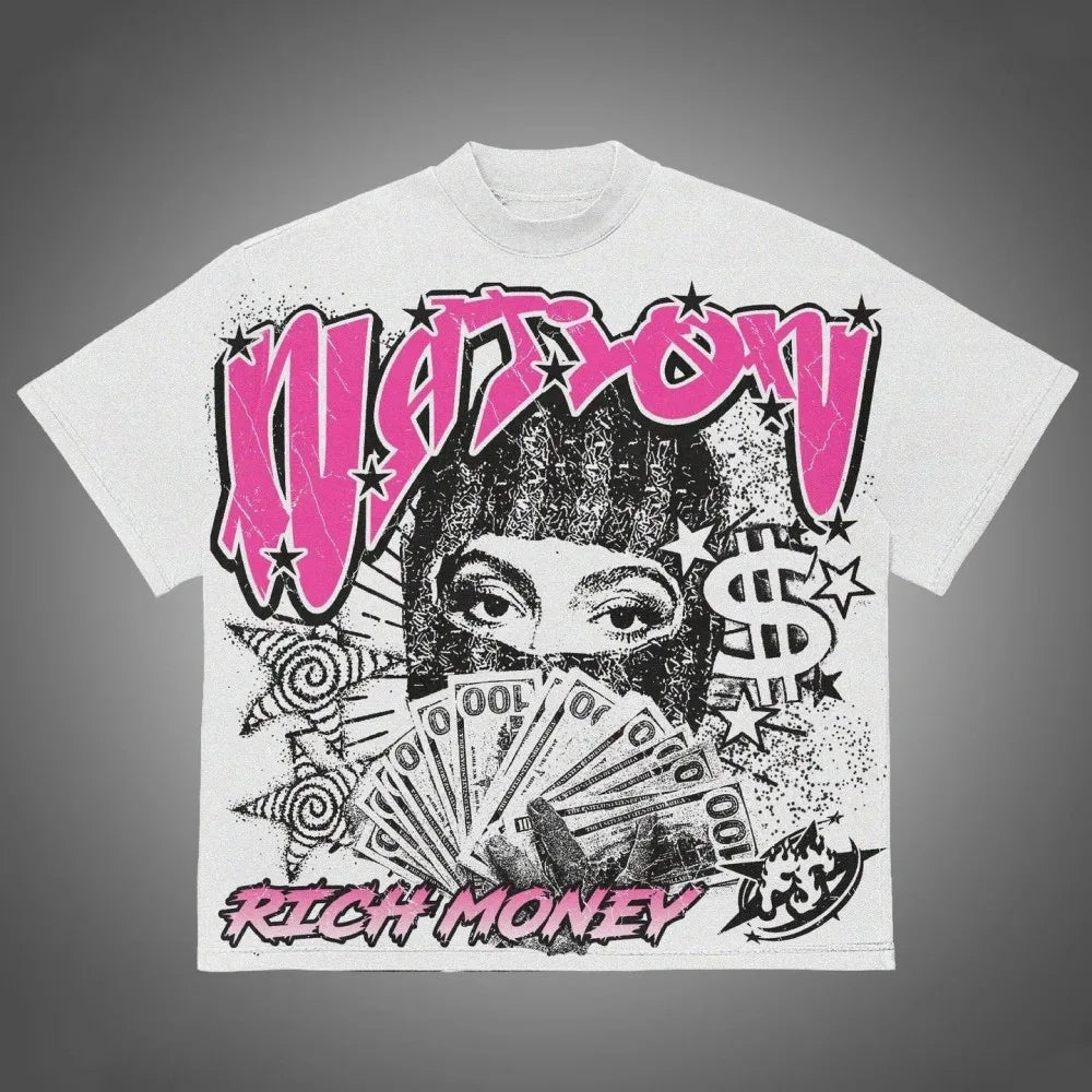 Cheap T-shirt Jerseys European and American men's summer Gothic wealth letter print soft and breathable round neck T-shirt outdoor urban street top