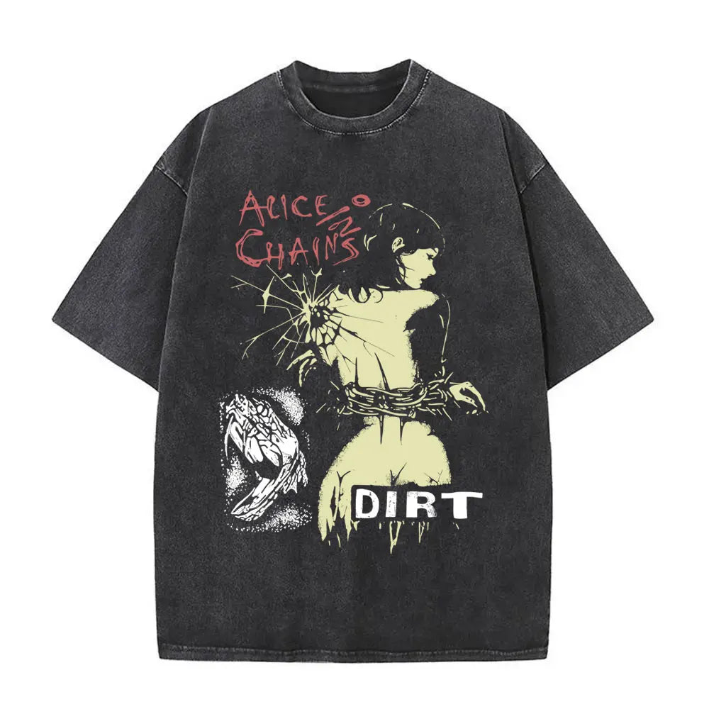 Cheap T-shirt Jerseys Washed Vintage Rock Band Alice in Chains Album Cover Graphic Print T-shirt Men's Women Gothic Punk Oversized Crewneck T Shirts