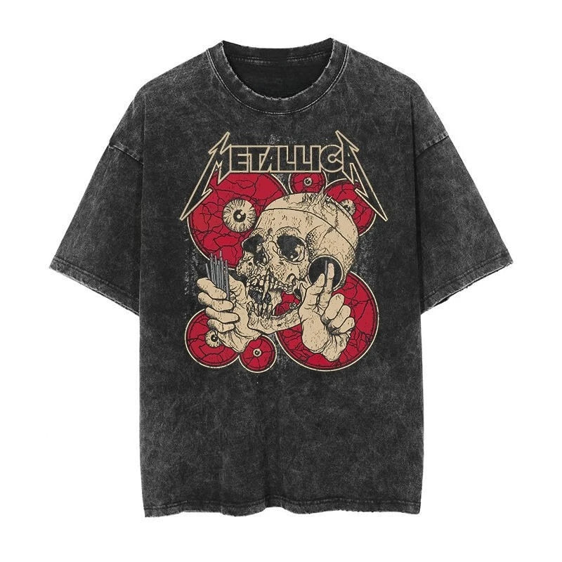 Cheap T-shirt Jerseys Metallica Rock Punk Vintage Washed T-shirt 2026 Men's and Women's American Retro Washed Luxury Y2k Top