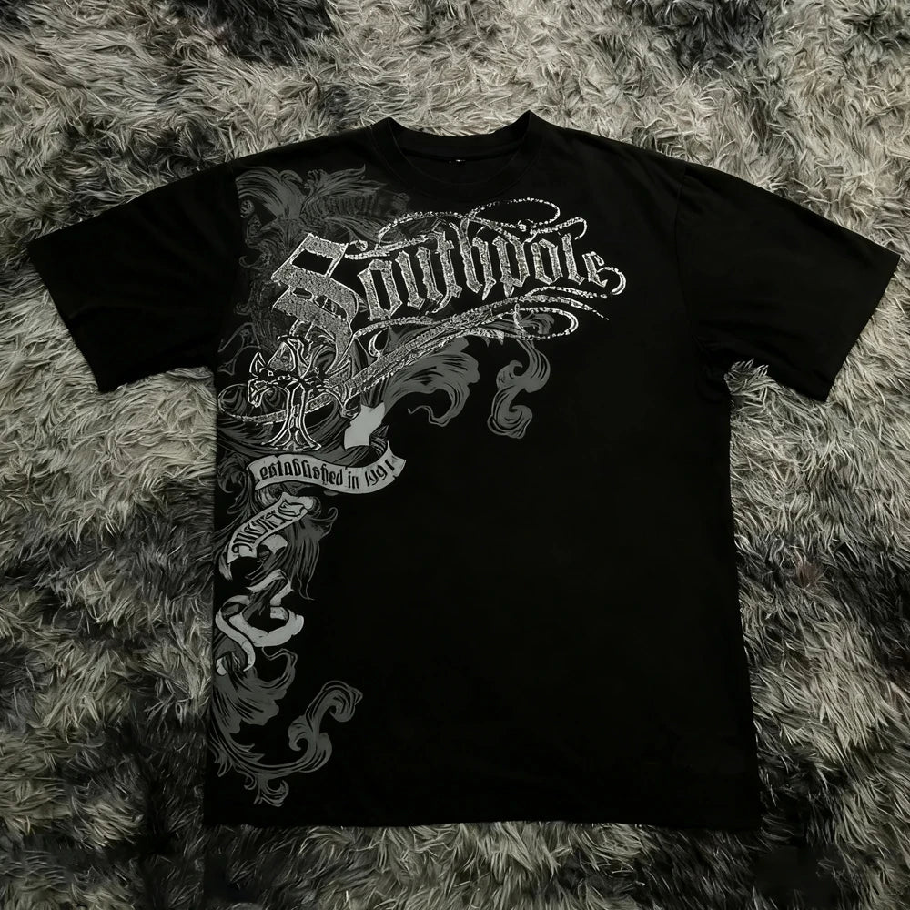 Cheap T-shirt Jerseys Retro Classic Gothic Style T-shirt Print Oversized Shirt High Street Shirts Gothic Round Neck Cotton Tops New Mens Women T Shirt