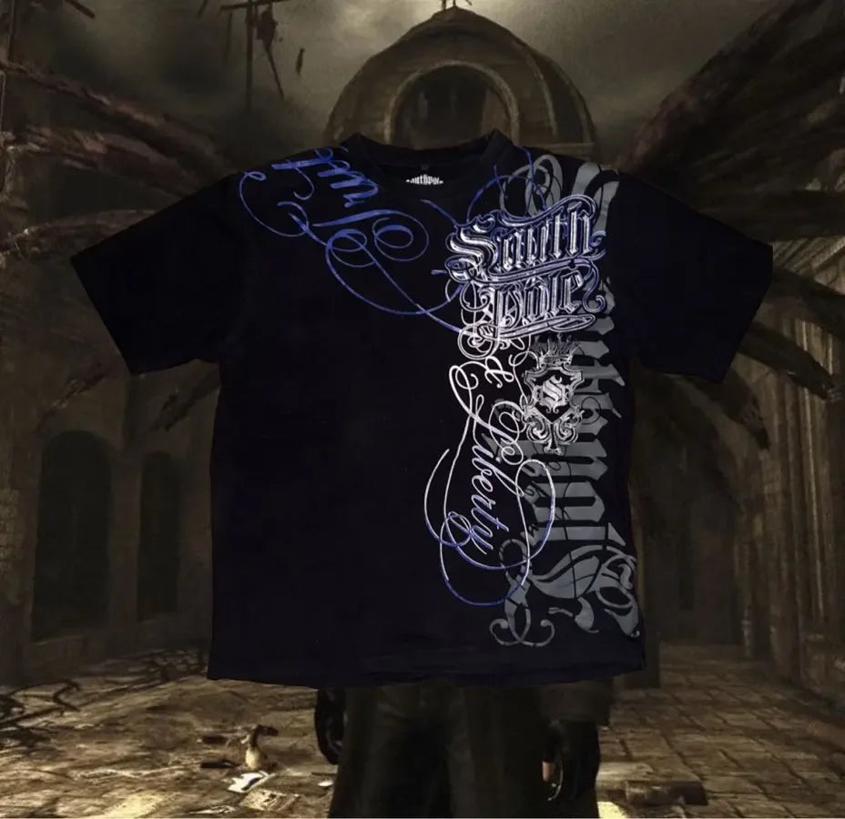 Cheap T-shirt Jerseys South pole High Street men Short Sleeve Y2K Graphic Print Oversized T Shirt Harajuku Gothic Round Neck Cotton Short Sleeve Tops