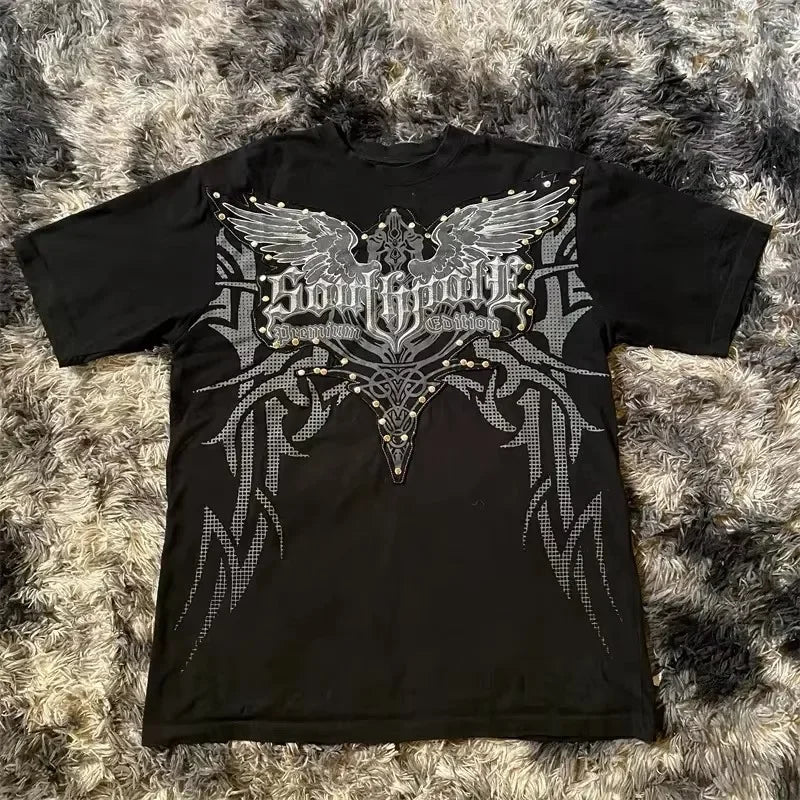Cheap T-shirt Jerseys South pole High Street men Short Sleeve Y2K Graphic Print Oversized T Shirt Harajuku Gothic Round Neck Cotton Short Sleeve Tops