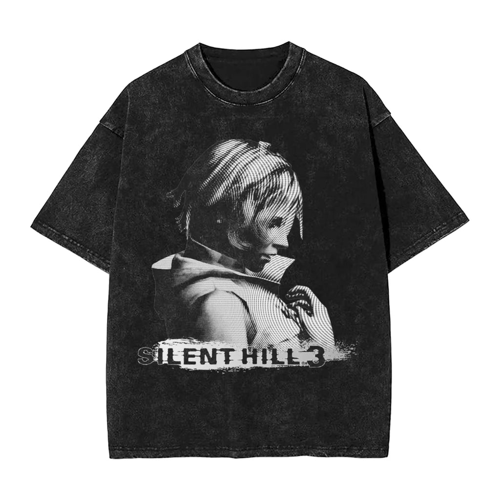 Cheap T-shirt Jerseys Washed T Shirts Horror Silent Hill Heavens Night Hip Hop T-Shirt Street  Streetwear Short Sleeve Printed Tops Tees Men Women