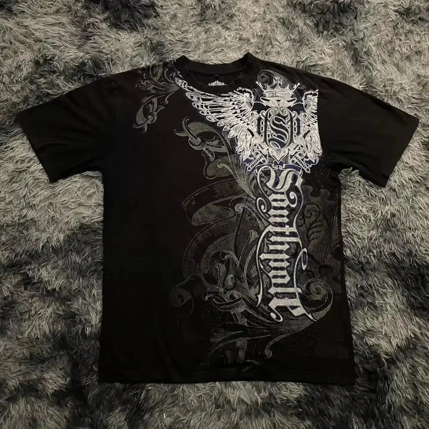 Cheap T-shirt Jerseys Y2K Affliction Graphic T Shirt Mens Large Grunge Wings New Fashion Style Couple Tops Pure Cotton Short Sleeves